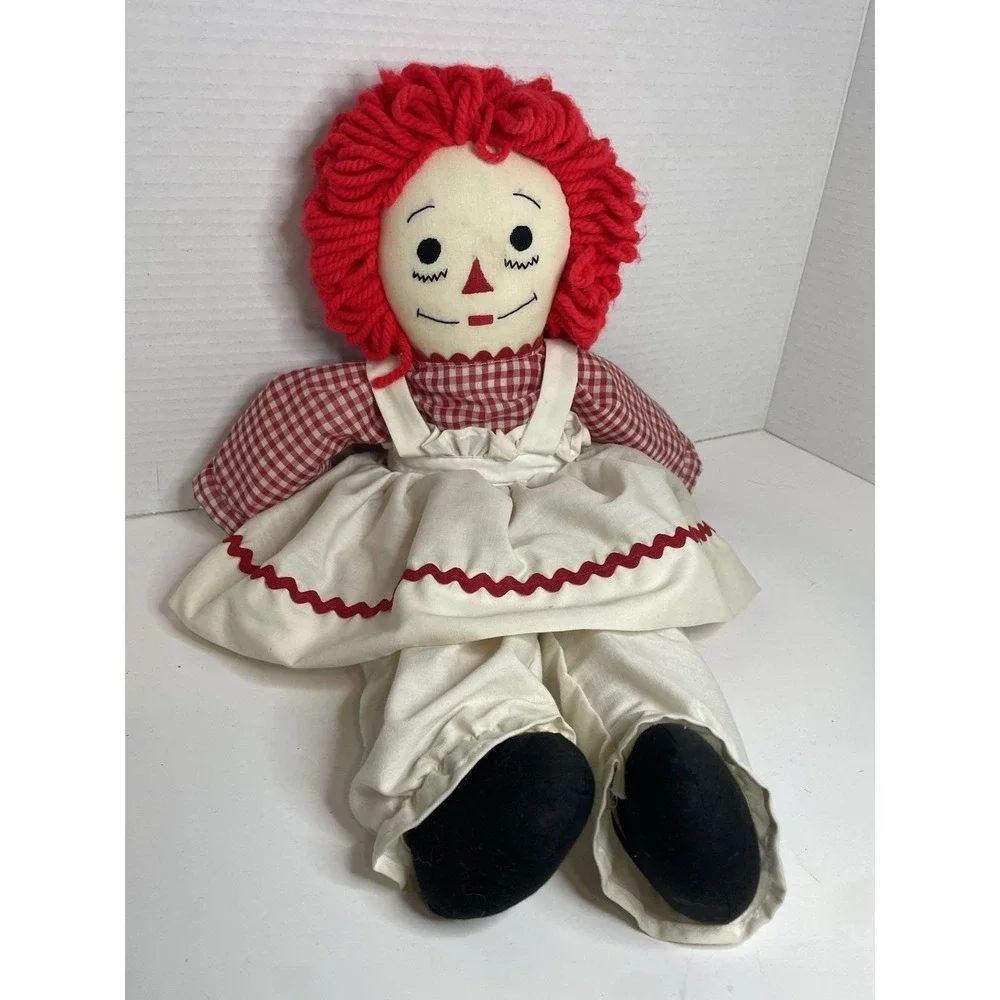 Vintage Raggedy Ann  Handmade Doll 19 Inch Embroidered Face & Heart